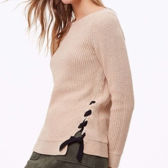 LOFT Sweaters - LOFT Blush Pink Lace Up Sides Boatneck Sweater